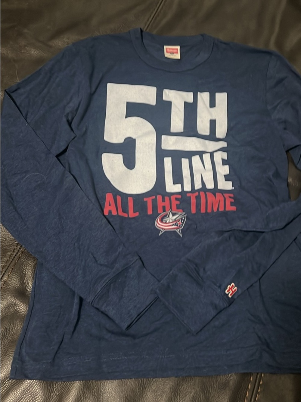 HOMAGE Navy Long Sleeve Kids Tee with White & Red '5th Line' Graphic